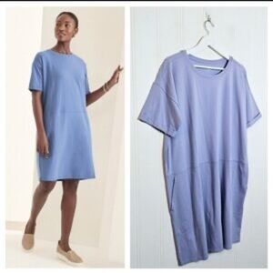 Eileen Fisher purple Mini Dress Crew Neck Short Sleeve organic cotton petite lar